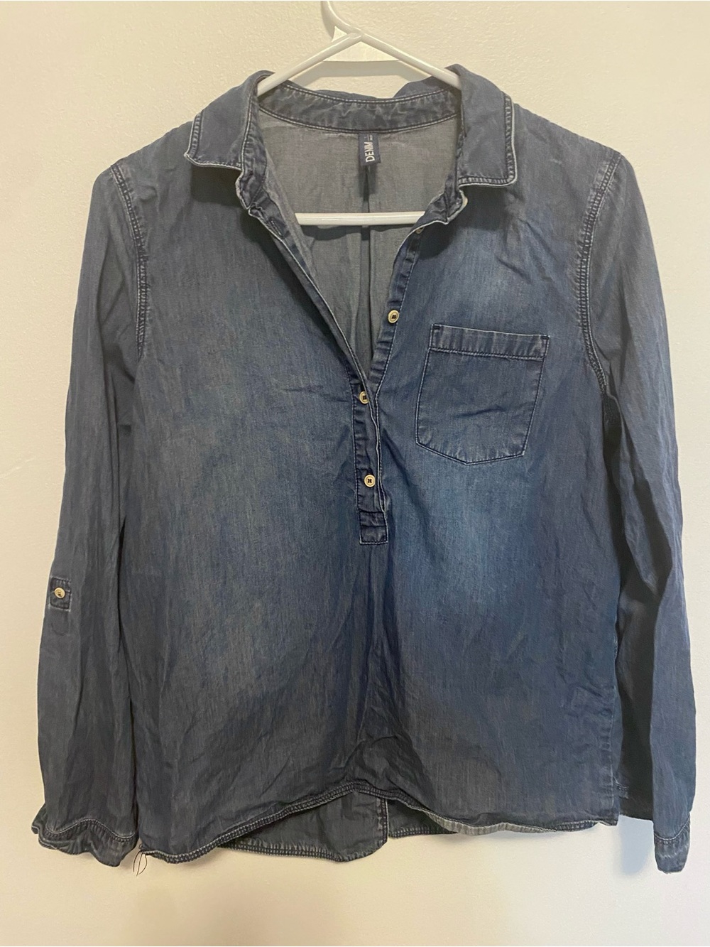 Yargici %100 Cotton Denim Button-Front Pullover Shirt - Blue